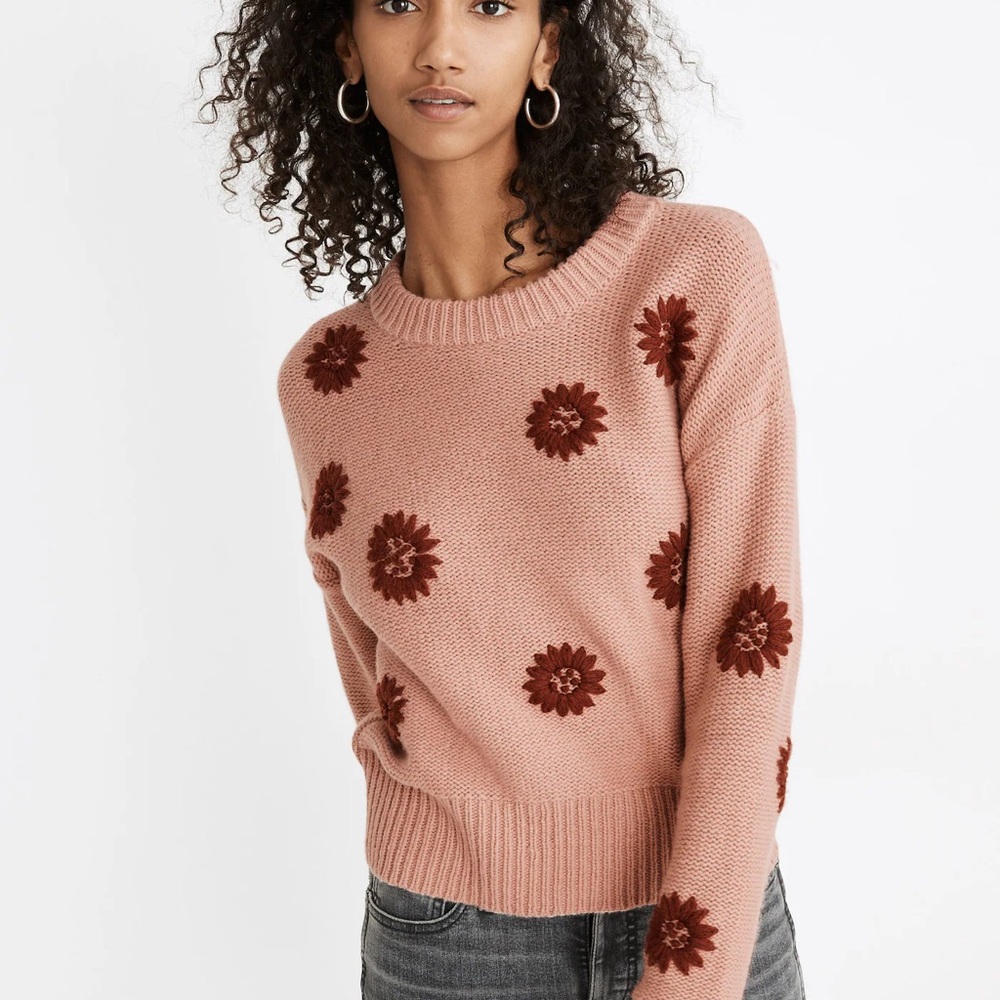 Flower Embroidered Pullover Madewell Sweater Pink Medium